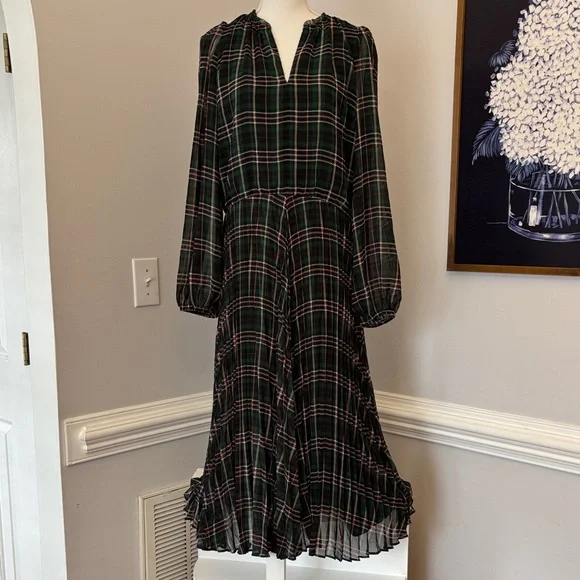Ann Taylor Plaid Green Pleated Dress size 10 NWT - Picture 4 of 7